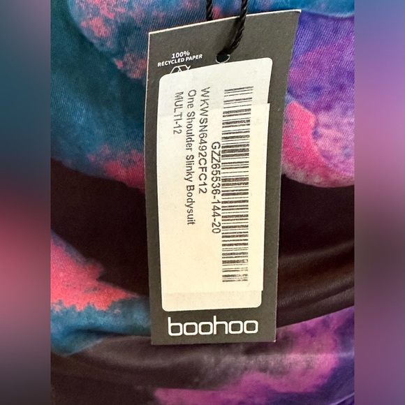 BooHoo Multicolor, Blue, Purple, Pink, One Shoulder Slinky Top Size 8. NWT. - Picture 6 of 6